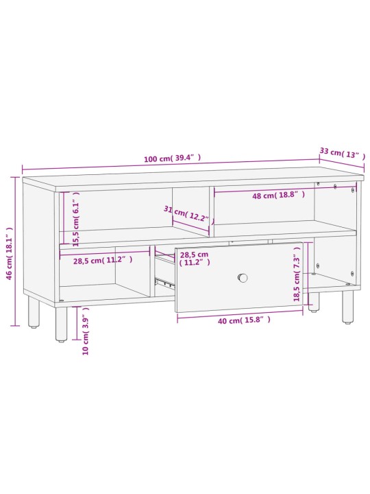 TV skříňka černá 100 x 33 x 46 cm masivní mangovníkové dřevo