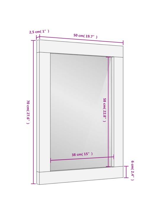 Koupelnové zrcadlo černé 50x70x2,5 cm masivní mangovník a sklo