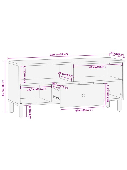TV skříňka 100 x 33 x 46 cm masivní mangovníkové dřevo