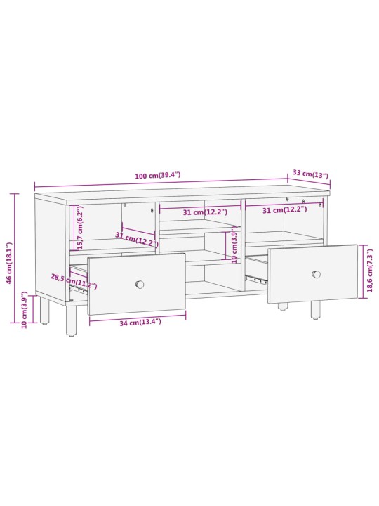 TV skříňka 100 x 33 x 46 cm masivní mangovníkové dřevo