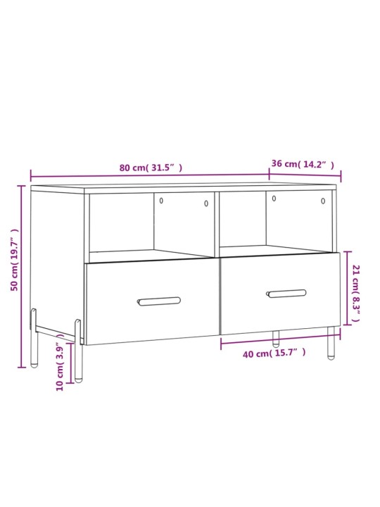TV skříňka bílá 80 x 36 x 50 cm kompozitní dřevo