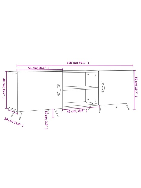 TV skříňka bílá s vysokým leskem 150x30x50 cm kompozitní dřevo