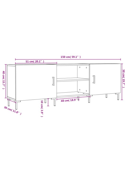 TV skříňka černá 150 x 30 x 50 cm kompozitní dřevo