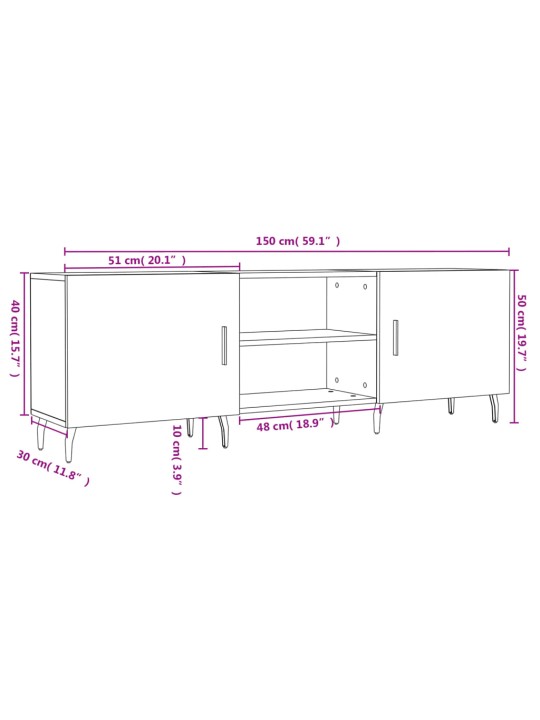 TV skříňka bílá s vysokým leskem 150x30x50 cm kompozitní dřevo