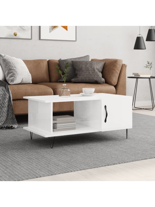 Konferenční stolek lesklý bílý 90 x 50 x 40 cm kompozitní dřevo
