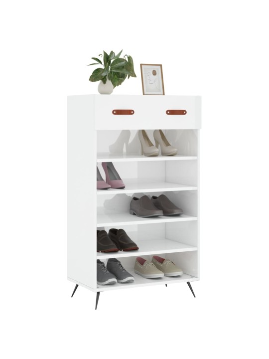 Botník bílý s vysokým leskem 60 x 35 x 105 cm kompozitní dřevo