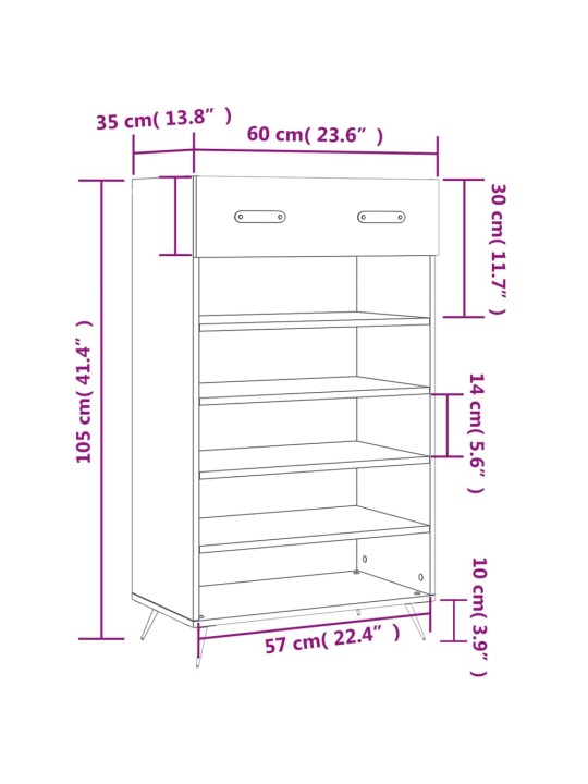 Botník bílý s vysokým leskem 60 x 35 x 105 cm kompozitní dřevo