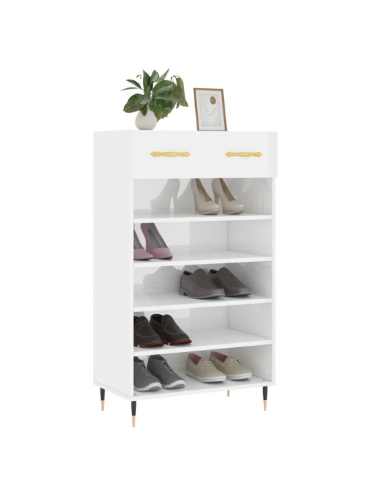 Botník bílý s vysokým leskem 60 x 35 x 105 cm kompozitní dřevo