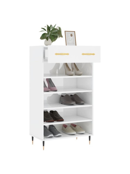 Botník bílý s vysokým leskem 60 x 35 x 105 cm kompozitní dřevo