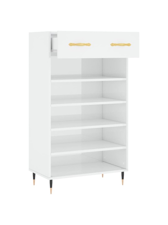 Botník bílý s vysokým leskem 60 x 35 x 105 cm kompozitní dřevo