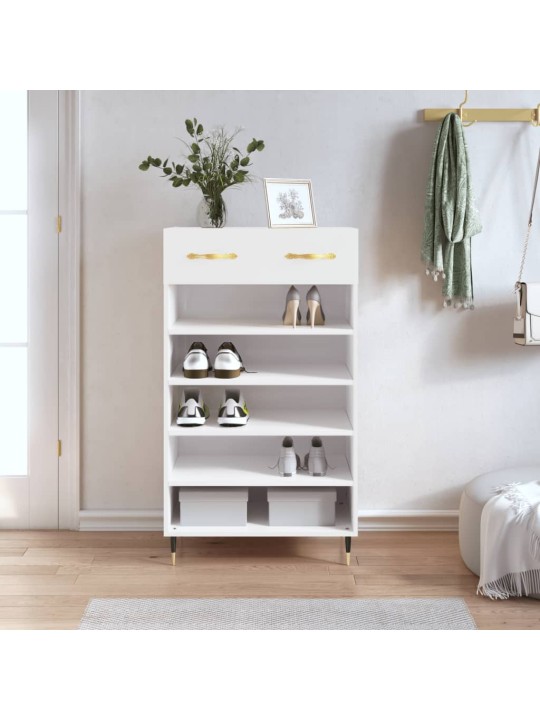 Botník bílý s vysokým leskem 60 x 35 x 105 cm kompozitní dřevo