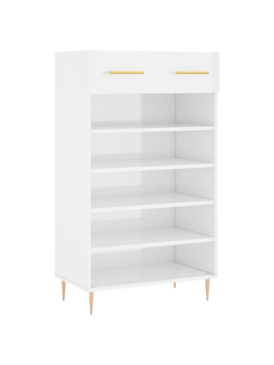 Botník bílý s vysokým leskem 60 x 35 x 105 cm kompozitní dřevo