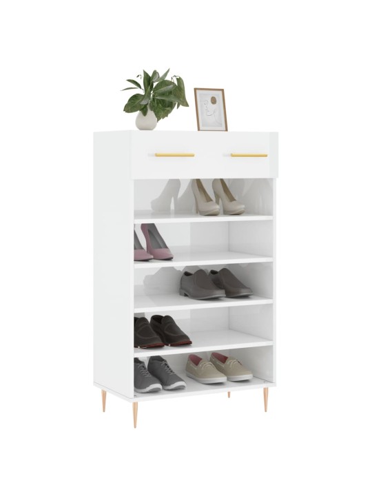 Botník bílý s vysokým leskem 60 x 35 x 105 cm kompozitní dřevo