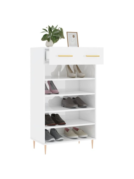 Botník bílý s vysokým leskem 60 x 35 x 105 cm kompozitní dřevo