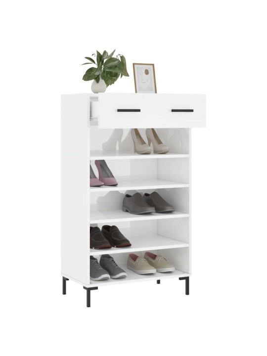 Botník bílý s vysokým leskem 60 x 35 x 105 cm kompozitní dřevo