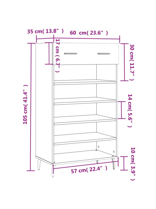 Botník bílý s vysokým leskem 60 x 35 x 105 cm kompozitní dřevo