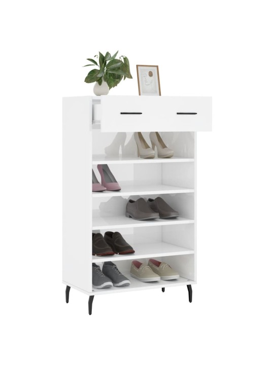 Botník bílý s vysokým leskem 60 x 35 x 105 cm kompozitní dřevo