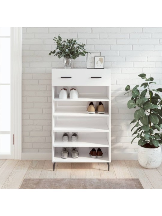 Botník bílý s vysokým leskem 60 x 35 x 105 cm kompozitní dřevo