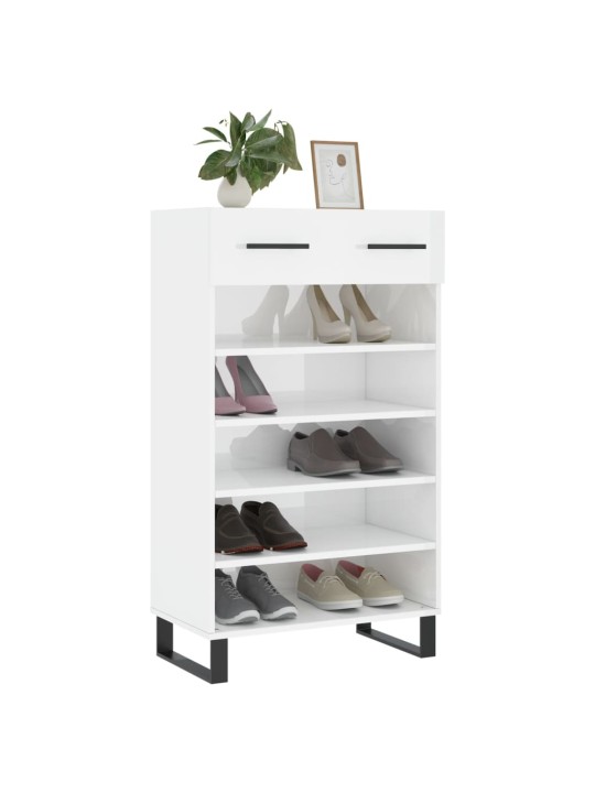 Botník bílý s vysokým leskem 60 x 35 x 105 cm kompozitní dřevo