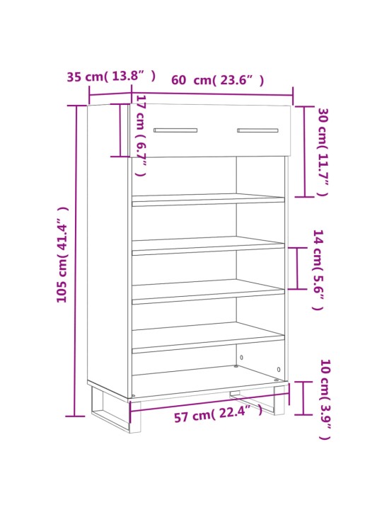 Botník bílý s vysokým leskem 60 x 35 x 105 cm kompozitní dřevo