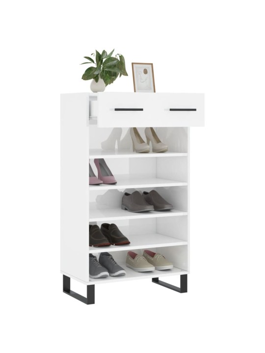 Botník bílý s vysokým leskem 60 x 35 x 105 cm kompozitní dřevo
