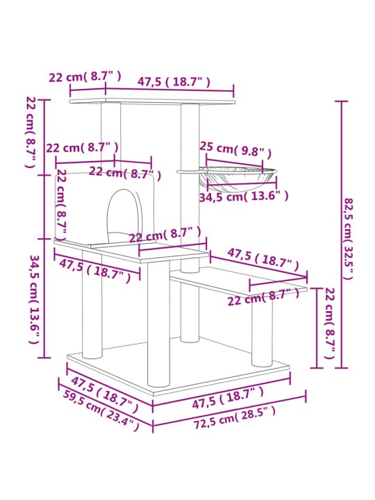 Škrabadlo pro kočky se sisalovými sloupky světle šedé 82,5 cm