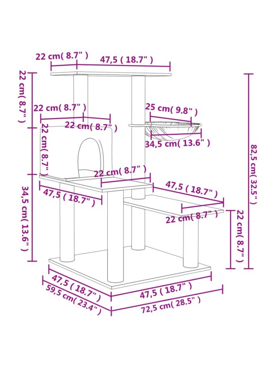 Škrabadlo pro kočky se sisalovými sloupky tmavě šedé 82,5 cm