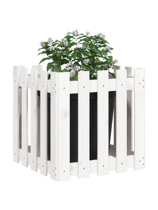 Zahradní truhlík plotový design bílý 50x50x50 cm masiv borovice