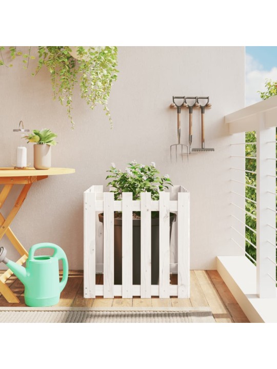 Zahradní truhlík plotový design bílý 60x60x60 cm masiv borovice