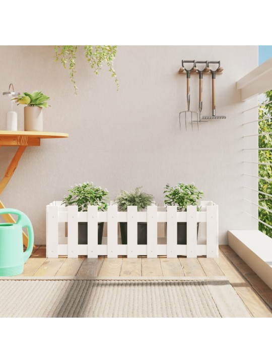 Vyvýšený záhon plotový design bílý 100x30x30 cm masiv borovice