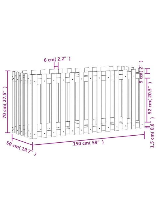 Vyvýšený záhon plotový design bílý 150x50x70 cm masiv borovice