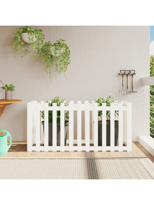 Vyvýšený záhon plotový design bílý 150x50x70 cm masiv borovice