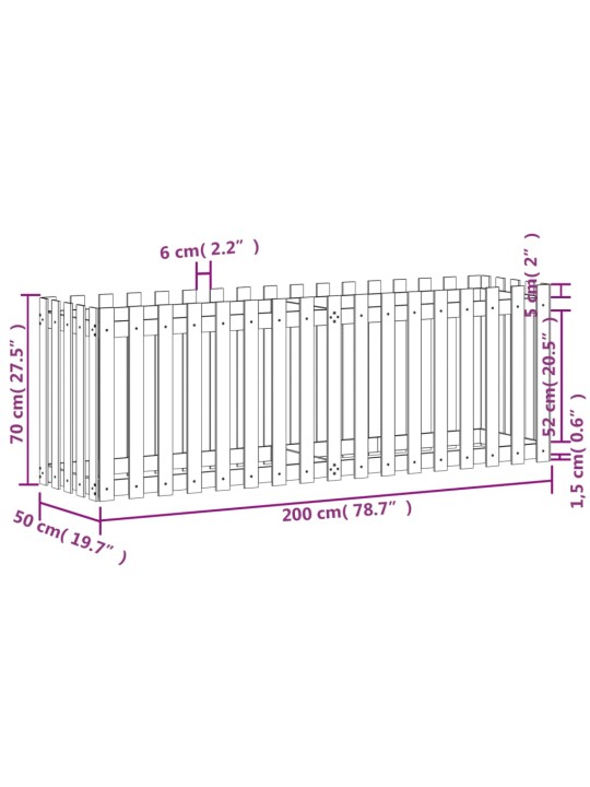 Vyvýšený záhon plotový design bílý 200x50x70 cm masiv borovice