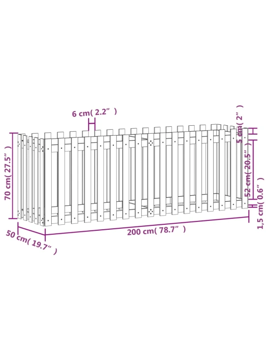 Vyvýšený záhon plotový design bílý 200x50x70 cm masiv borovice
