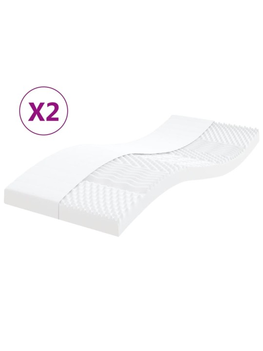 Pěnové matrace 2 ks bílé 80 x 200 cm 7 zón tvrdost 20 ILD