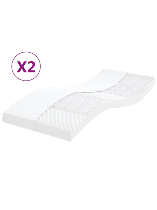 Pěnové matrace 2 ks bílé 90 x 200 cm 7 zón tvrdost 20 ILD