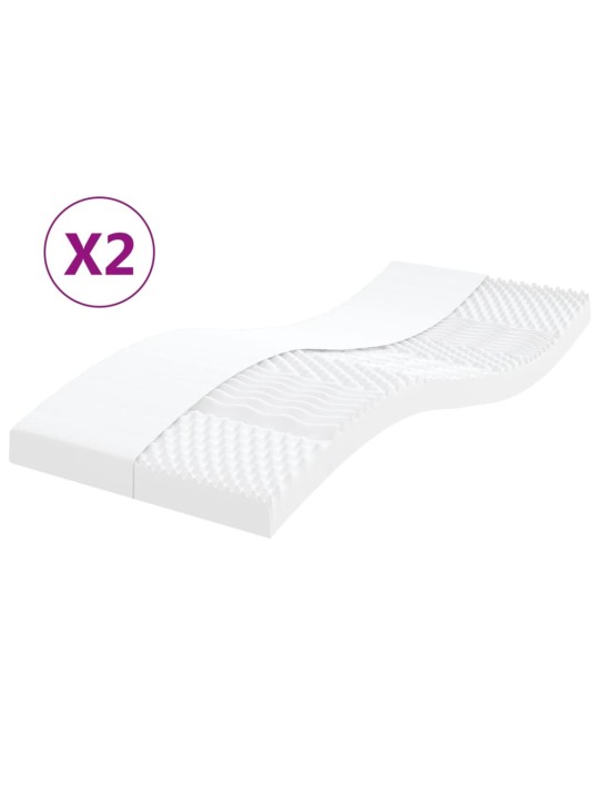 Pěnové matrace 2 ks bílé 100 x 200 cm 7 zón tvrdost 20 ILD