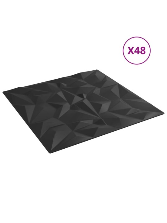 Nástěnné panely 48 ks černé 50 x 50 cm XPS 12 m² ametyst