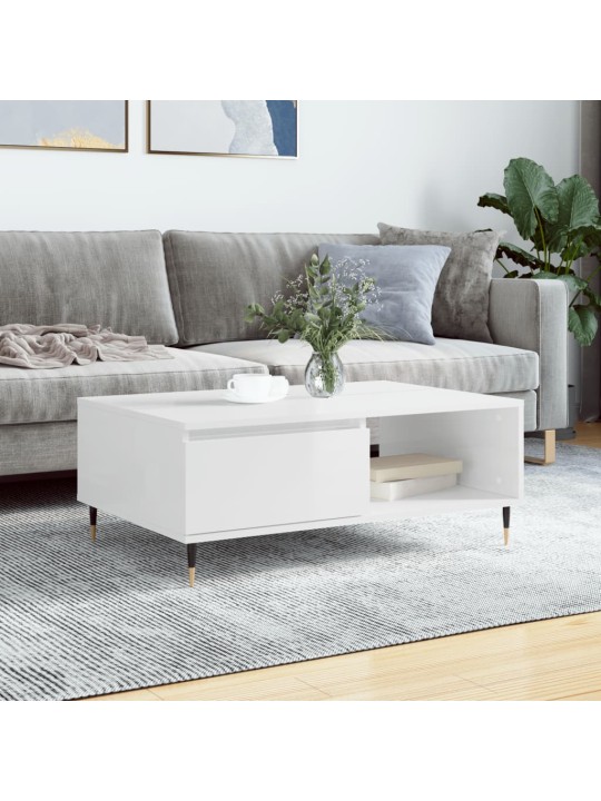 Konferenční stolek lesklý bílý 90 x 60 x 35 cm kompozitní dřevo