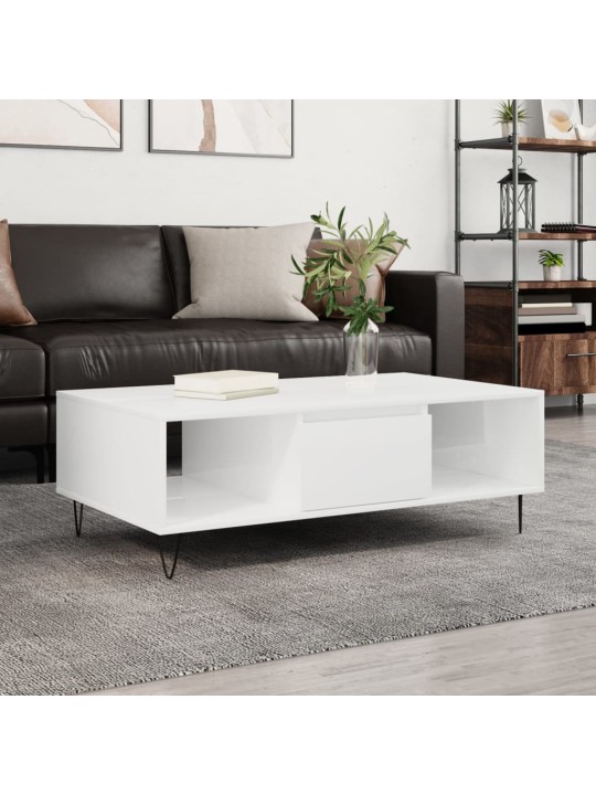 Konferenční stolek lesklý bílý 104x60x35 cm kompozitní dřevo