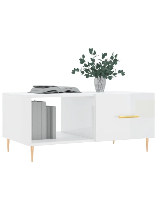 Konferenční stolek lesklý bílý 90 x 50 x 40 cm kompozitní dřevo