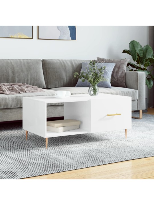 Konferenční stolek lesklý bílý 90 x 50 x 40 cm kompozitní dřevo