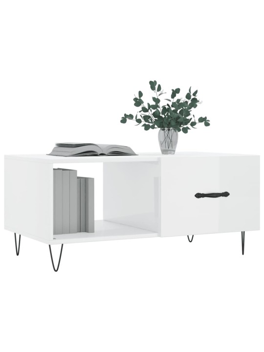 Konferenční stolek lesklý bílý 90 x 50 x 40 cm kompozitní dřevo