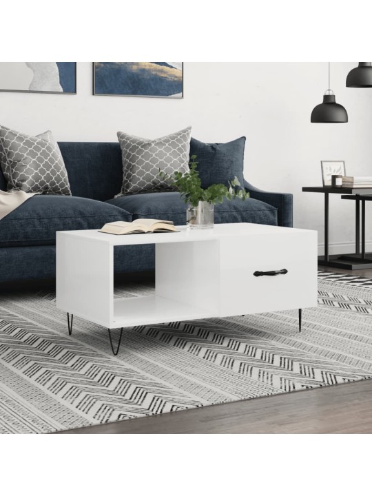 Konferenční stolek lesklý bílý 90 x 50 x 40 cm kompozitní dřevo