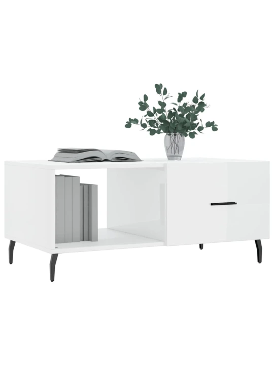 Konferenční stolek lesklý bílý 90 x 50 x 40 cm kompozitní dřevo