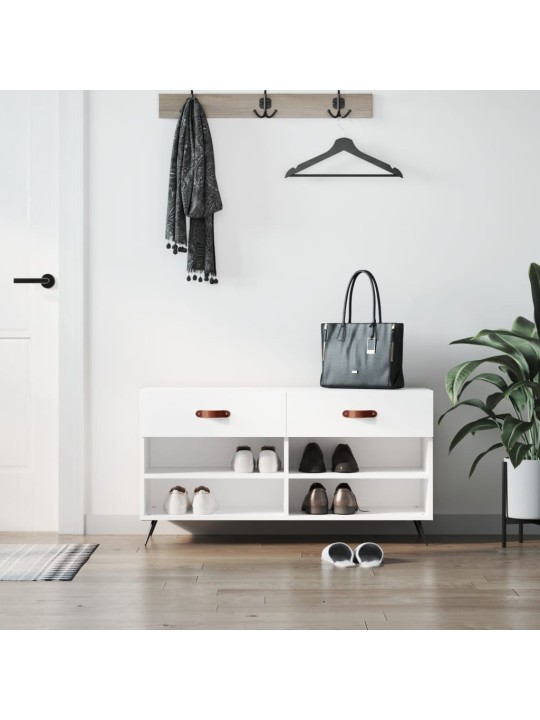 Botník bílý s vysokým leskem 102 x 35 x 55 cm kompozitní dřevo
