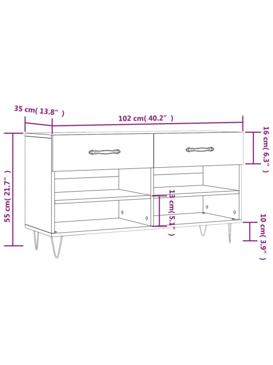 Botník bílý s vysokým leskem 102 x 35 x 55 cm kompozitní dřevo