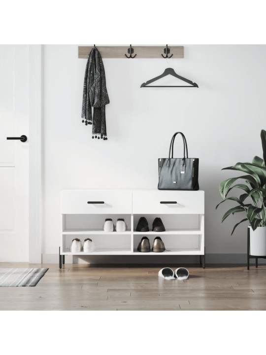 Botník bílý s vysokým leskem 102 x 35 x 55 cm kompozitní dřevo