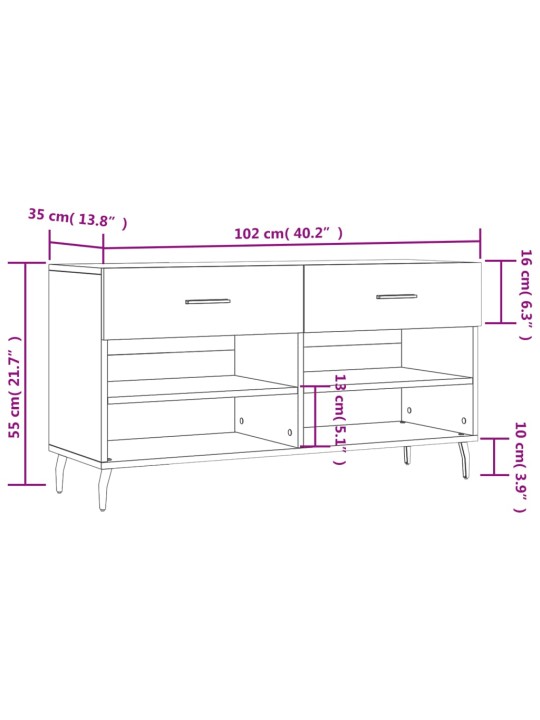 Botník bílý s vysokým leskem 102 x 35 x 55 cm kompozitní dřevo