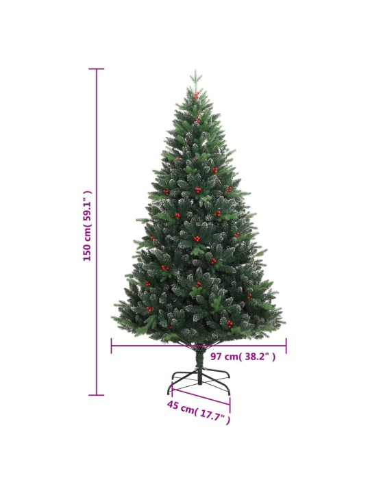 Umělý sklápěcí vánoční stromek s červenými bobulemi 150 cm